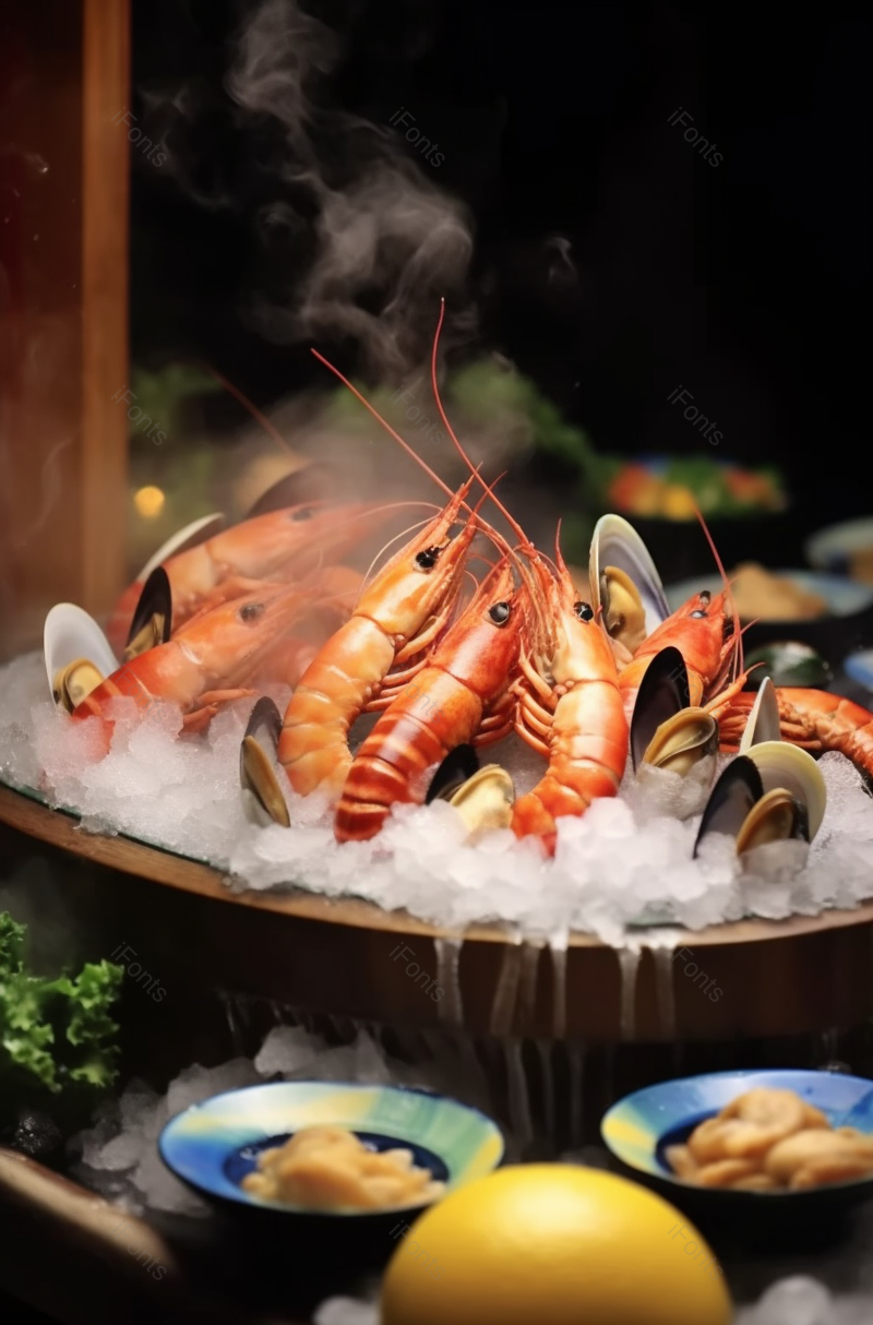 新鲜海虾海鲜蔬菜拼盘日式料理清爽现代高级,高清,摄影图,摄影图片,图片大全,摄影图免费下载